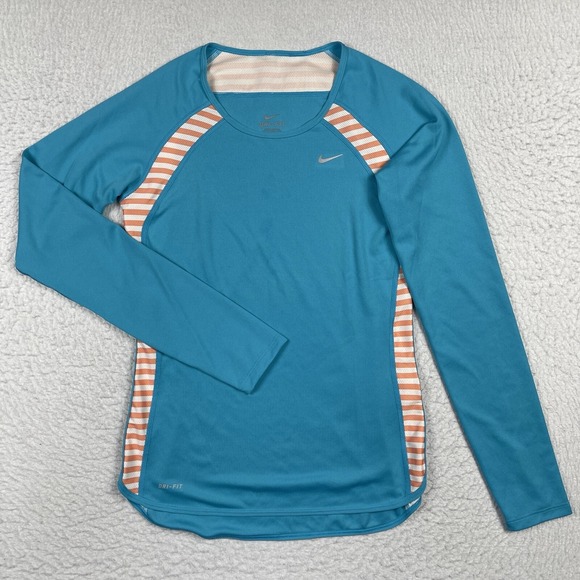 Nike Shirt Womens XS Blue Dri Fit Runner Jogger Hiking Travel‎ Gym Workout Top - Picture 1 of 14